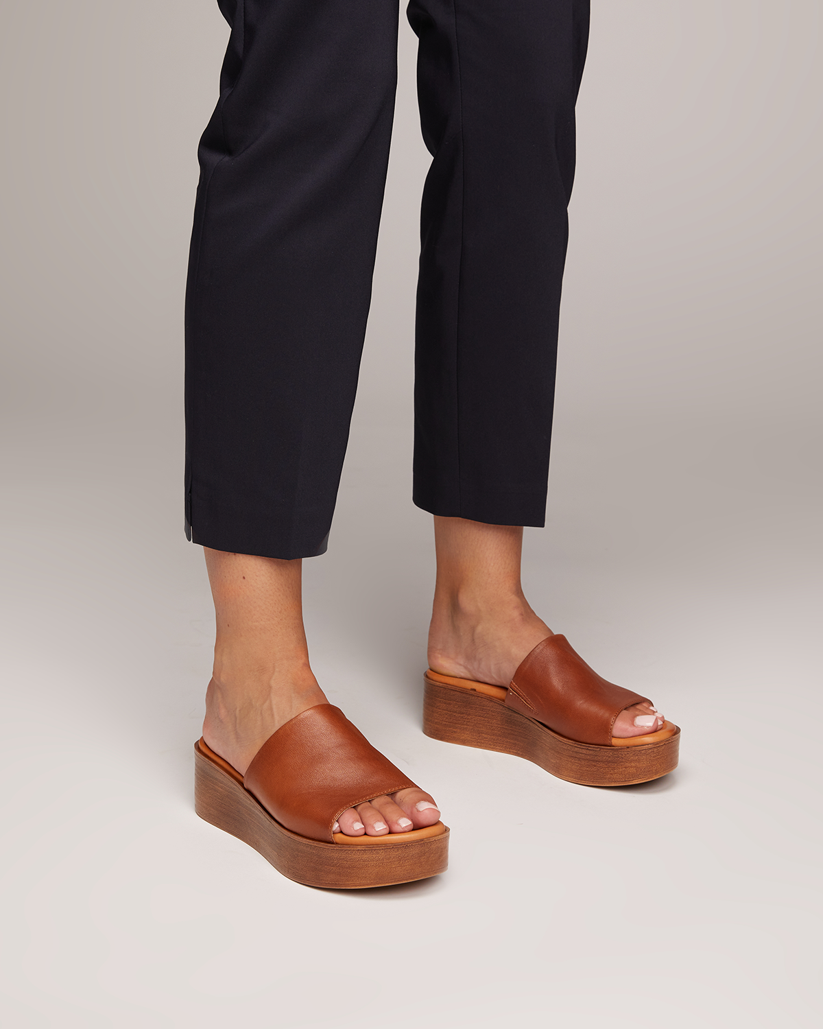 Just Because Shoes Rosa Brandy | Leather Flatform | Slides | Sandals