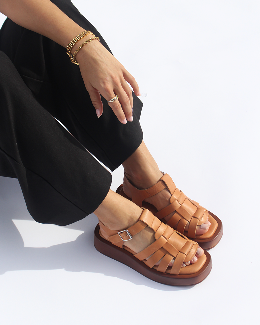 Just Because Shoes Sefora Caramel | Leather Flatform | Slides | Sandals