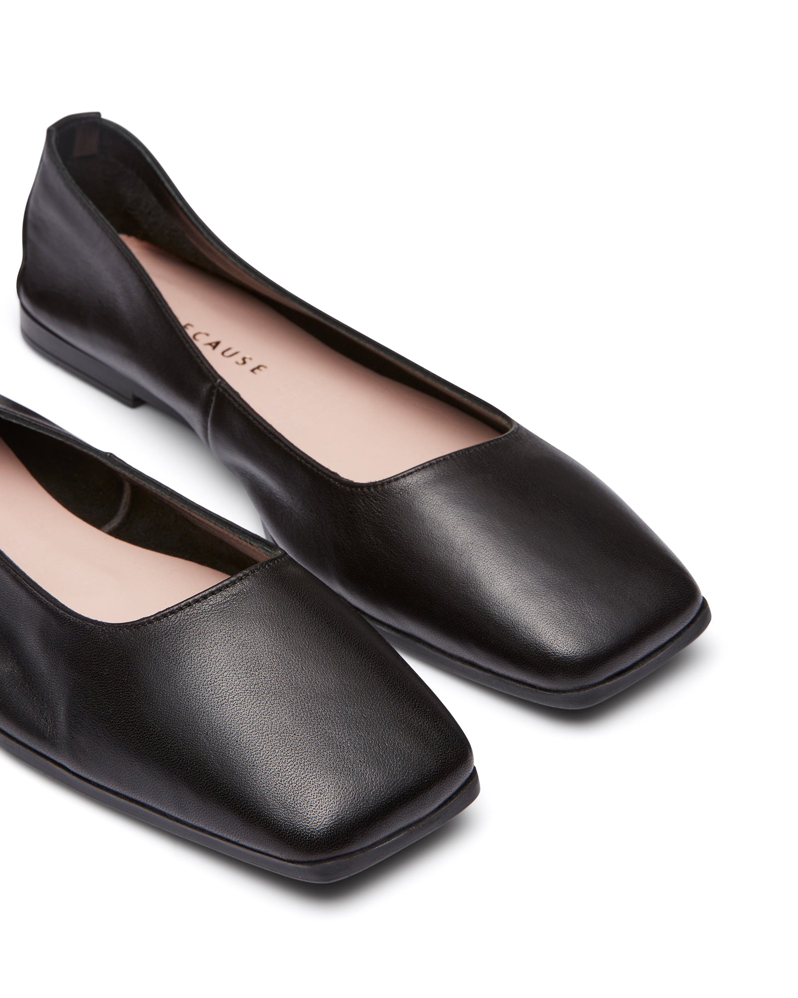 Just Because Shoes Beck Black | Leather Flats | Ballet | Slip On | Square