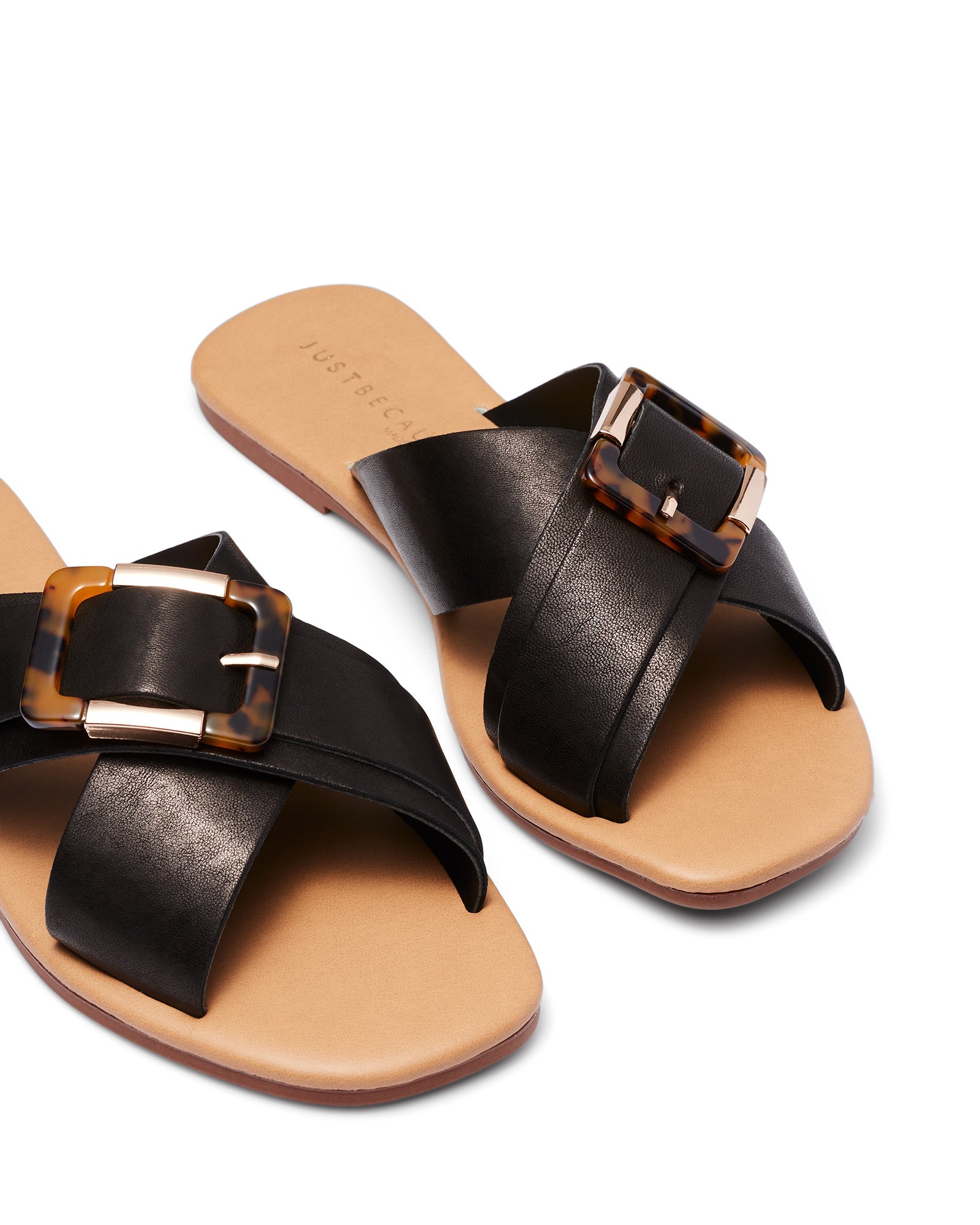 Just Because Shoes Rimini Black | Leather Sandals | Slides | Flats