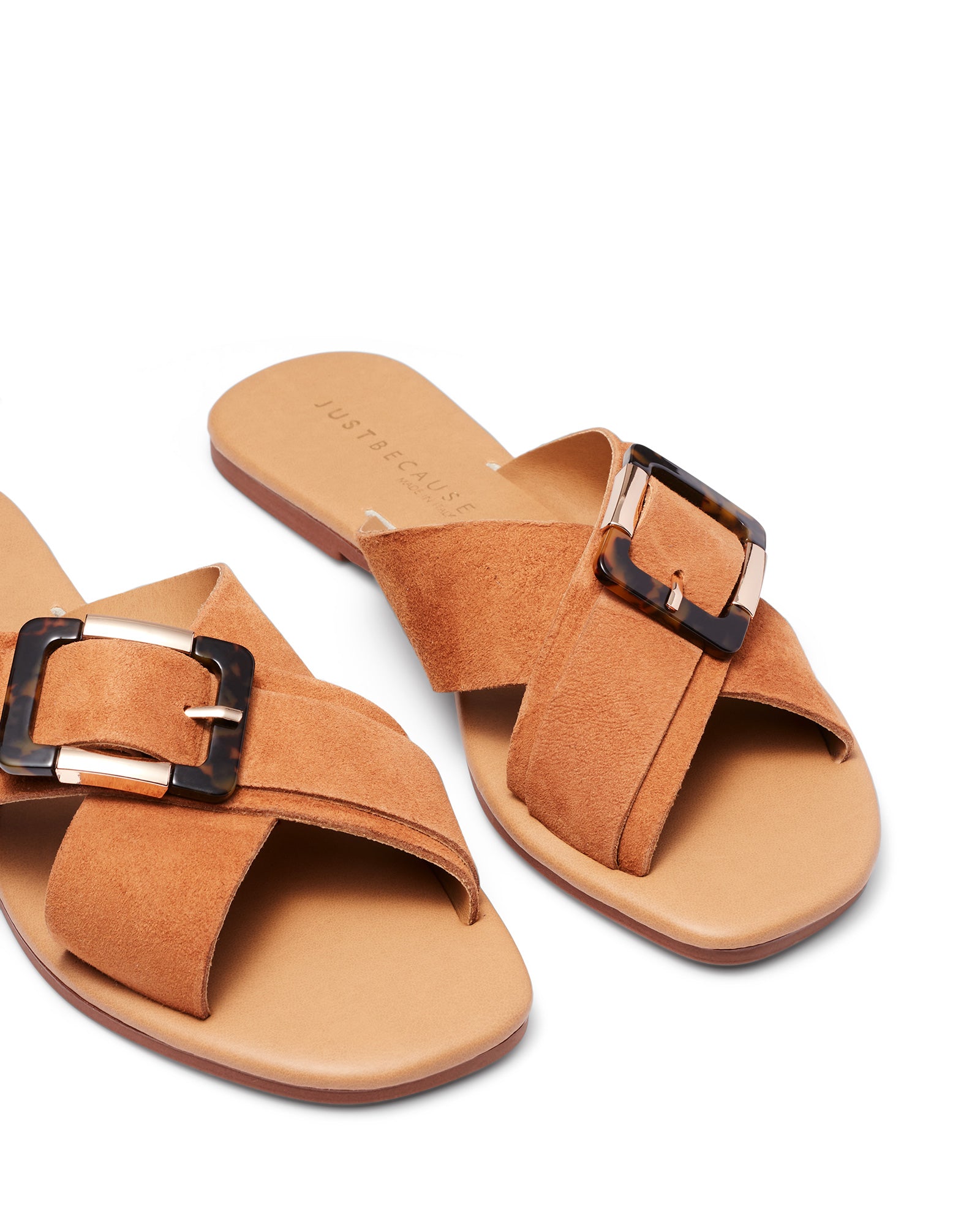 Just Because Shoes Rimini Camel | Leather Sandals | Slides | Flats
