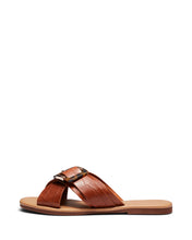 Load image into Gallery viewer, Just Because Shoes Rimini Tan Croc | Leather Sandals | Slides | Flats

